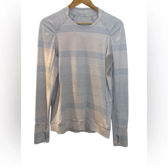 lululemon | size 10 gray and white striped Think Fast Long Sleeve - Picture 7 of 10